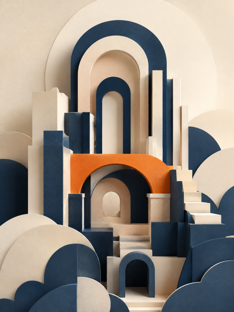 تكوين معماري تجريدي يعبّر عن بناء القدرات ونمو المؤسسة